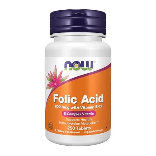NOW Supplements, Folic Acid 800 mcg + B-12 25 mcg, B-Complex Vit, 250 Tabs | Supports DNA & Cardiovascular Health thumbnail 1