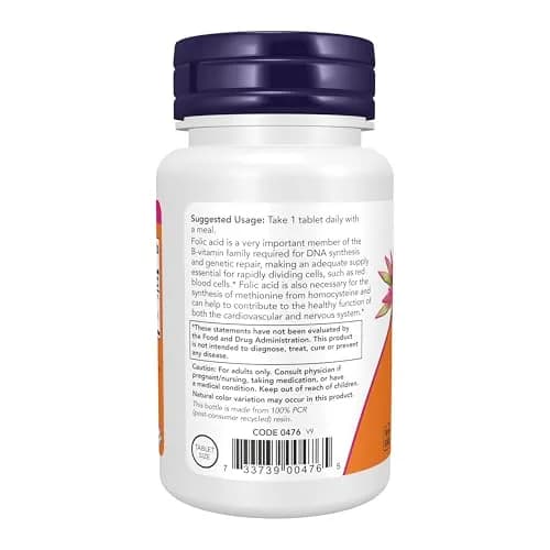 NOW Supplements, Folic Acid 800 mcg + B-12 25 mcg, B-Complex Vit, 250 Tabs | Supports DNA & Cardiovascular Health thumbnail 3
