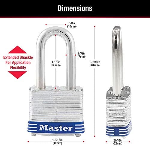 Master Lock Keyed Padlock 1-1/2-inch Shackle | Laminated Steel Body & Hardened Shackle thumbnail 7