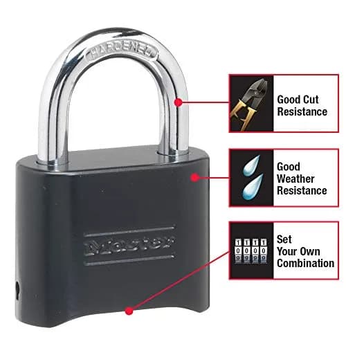 Master Lock 178D Black Combination Padlock 51mm Body, 25mm Shackle | Resettable 4-Digit Lock for Gym, Gate, Shed thumbnail 2