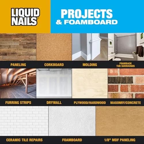Liquid Nails Projects & Foamboard Adhesive 295ml (10 Fl Oz) | Bonds Foam Insulation, Drywall & Panels thumbnail 5