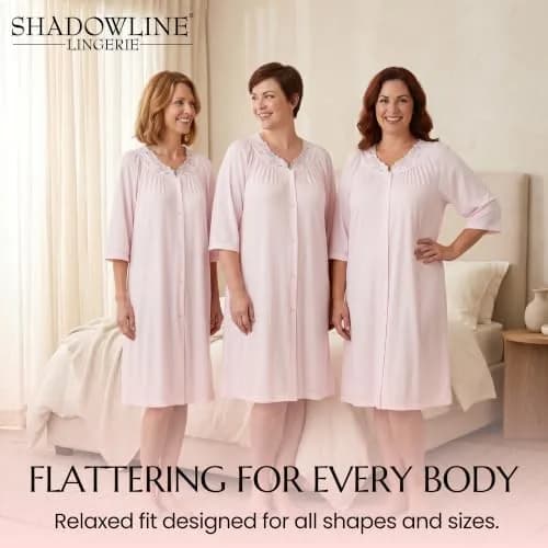 Shadowline Women's Petals 3/4 Sleeve Button Front Robe, Pink, Small | Floral Embroidered Nightgown for Women thumbnail 6