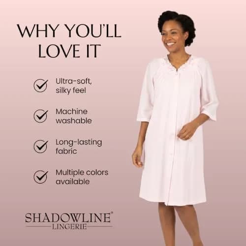 Shadowline Women's Petals 3/4 Sleeve Button Front Robe, Pink, Small | Floral Embroidered Nightgown for Women thumbnail 8
