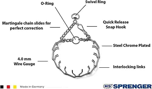 Herm Sprenger Chrome Plated Steel Training Prong Collar with Quick Release Snap for Dogs (25in/63cm x 4mm) (Neck Size Up to 21in/53cm) thumbnail 2