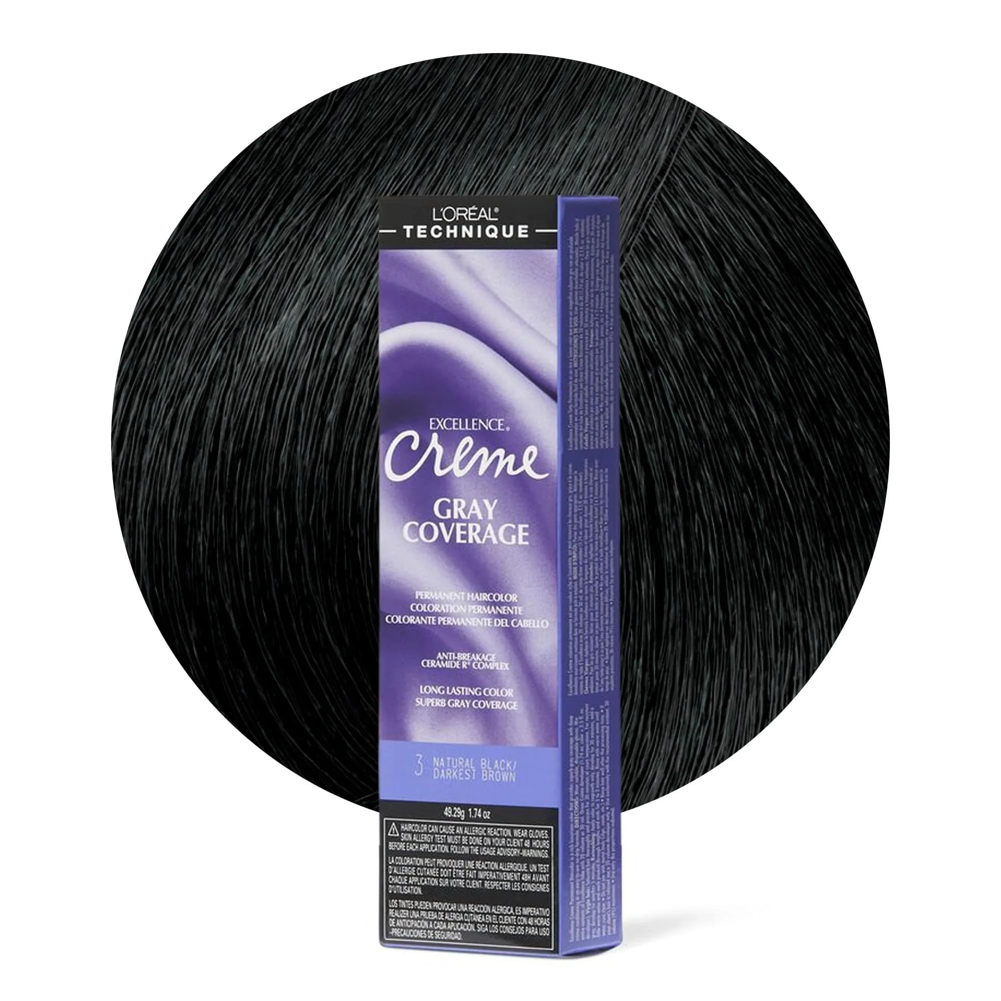 L'Oréal Technique Excellence Crème Permanent Hair Color – 3 Natural Black | Superb Gray Coverage — 3 Natural Black