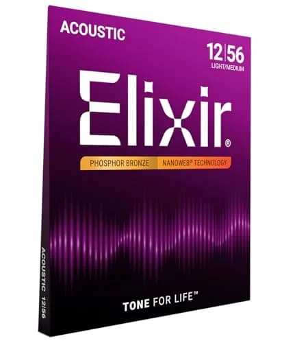 Elixir Phosphor Bronze NANOWEB Acoustic Guitar Strings, Light/Medium 12-56 | Longest-Lasting Tone thumbnail 1