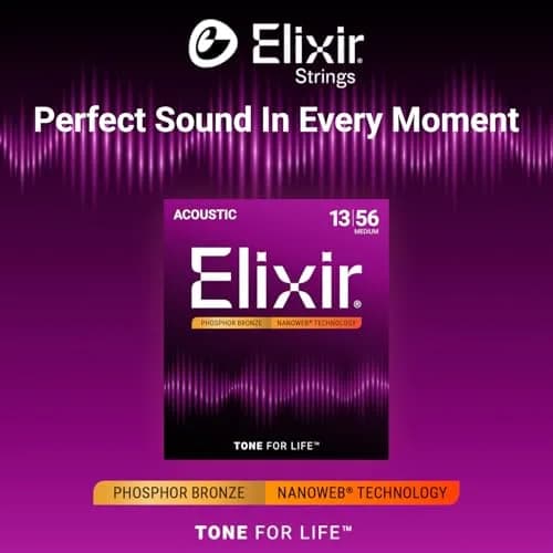 Elixir Acoustic Guitar Strings Phosphor Bronze NANOWEB 6-String Medium 13-56 | Longest-Lasting Tone thumbnail 2