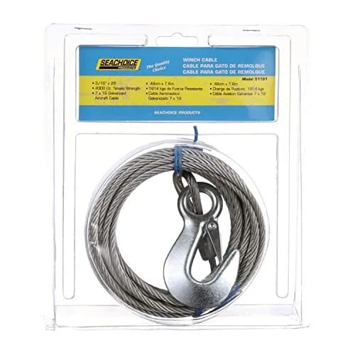 Seachoice Steel Winch Cable w/Safety Hook, 3/16 in. (4.76mm) x 25 ft. (7.62m), 4000-Lb. Tensile Strength | Heavy-Duty Marine Cable thumbnail 6