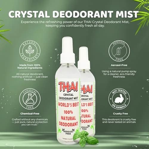 Thai Deodorant Stone Natural Crystal Mist Spray 8oz | 24hr Hypoallergenic Odor Control thumbnail 2