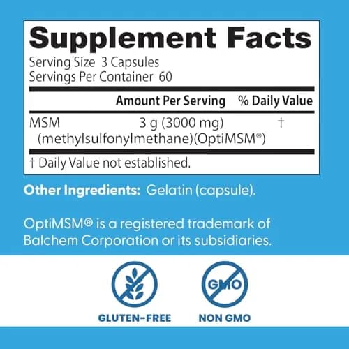Doctor's BEST MSM Supplement Capsules 3000 mg (180 Count) | Supports Hair, Skin, Nails, Joint Health & Mobility thumbnail 3