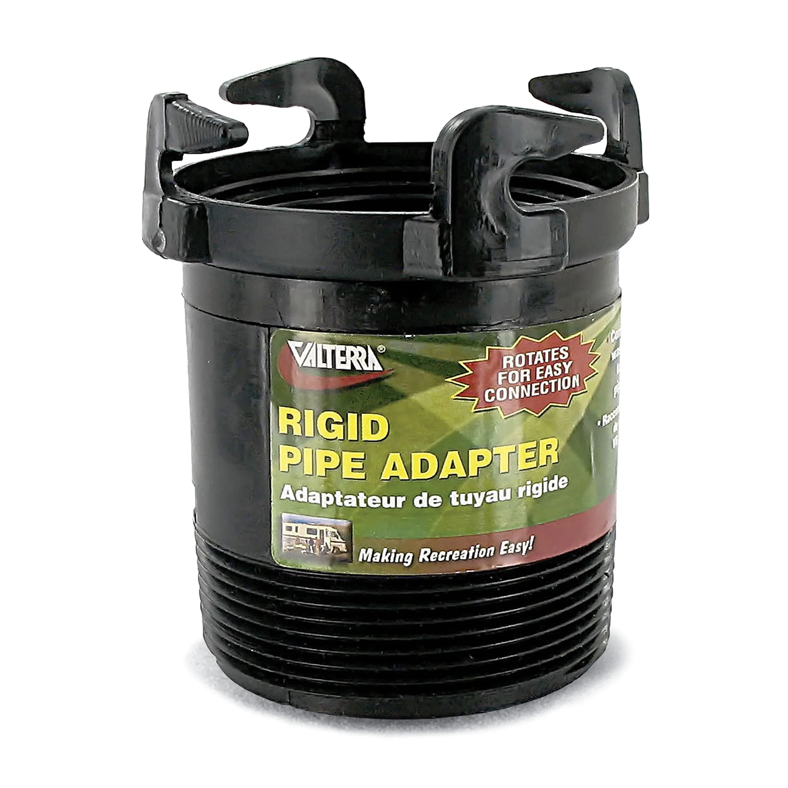Valterra Rotating Rigid Sewer Pipe Bayonet Adapter with 3" Male Thread x Bayonet Hooks, Black | RV Waste Outlet Adapter
