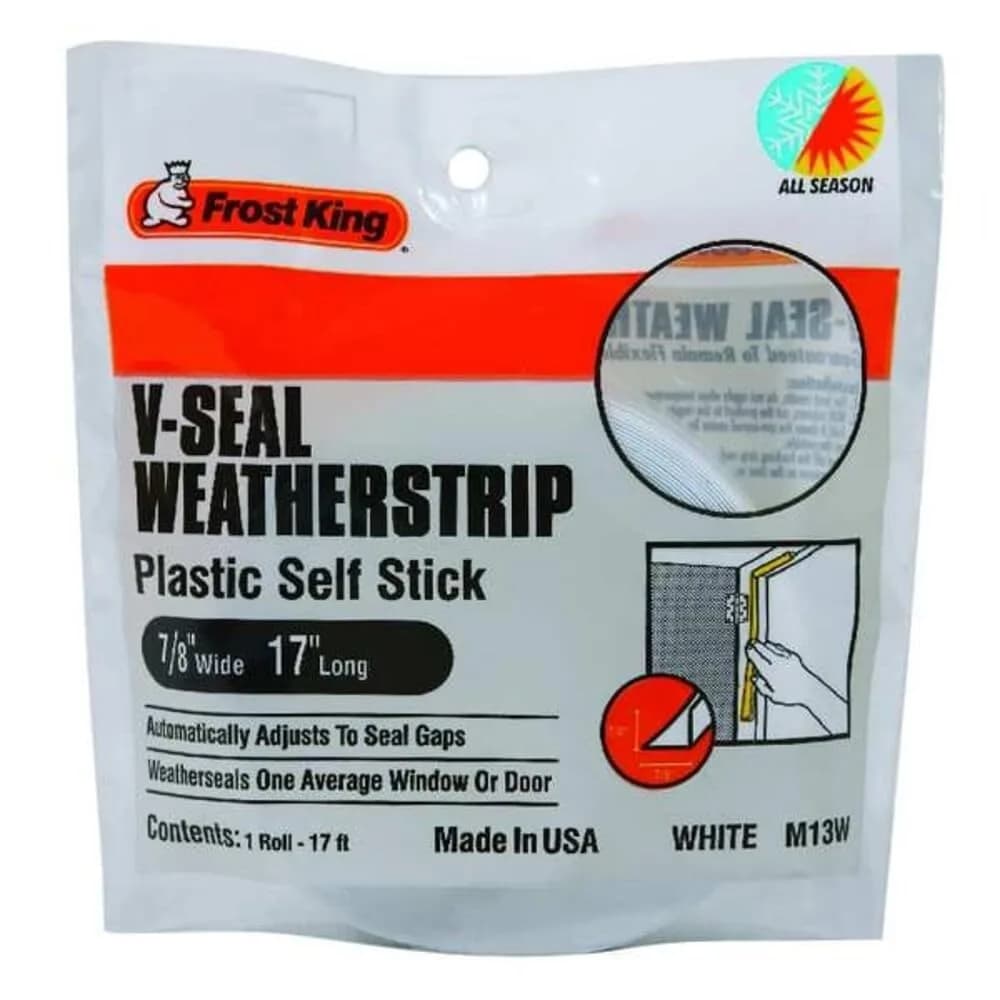 Frost King M13WH V-Seal Weather-Strip 2 x 17 ft (10.36 m) White | Seals Gaps Against Drafts, Dust, and Water — White
