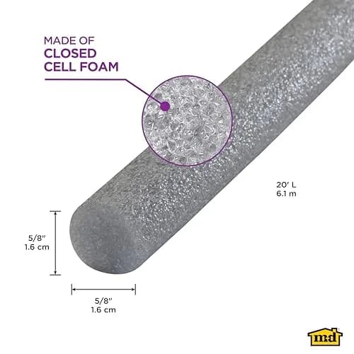 M-D Building Foam Backer Rod, Gray, 20ft x 5/8in for Large Gaps | Weatherproof Sealant Support thumbnail 2