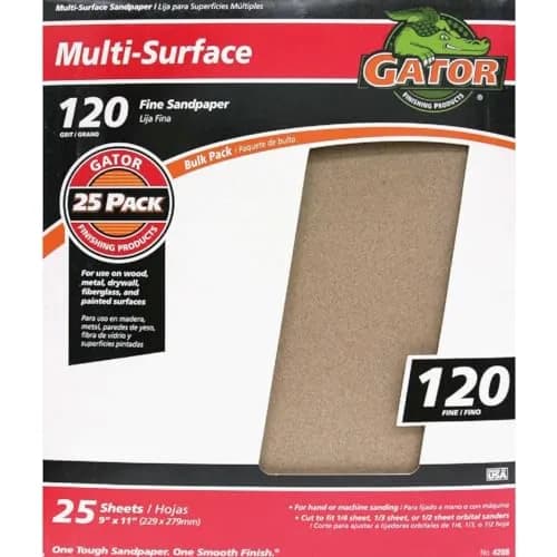 Ali Industries 120 Grit Sanding Sheets 9 x 11 in. (22.86 x 27.94 cm) | Aluminum Oxide for Wood, Metal, Fiberglass thumbnail 1