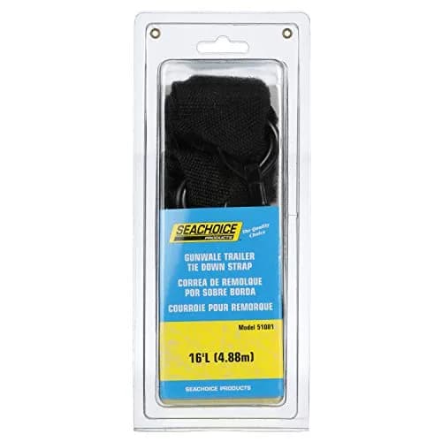 SEACHOICE 16 Ft. x 2 Inch Black Gunwale Trailer Tie Down Strap with J-Hook | Secures Boats on Highway thumbnail 4