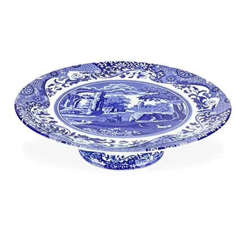 Spode Blue Italian Footed Cake Plate Stand - Blue & White | Elegant 10.5-inch Porcelain Dessert Display thumbnail 1