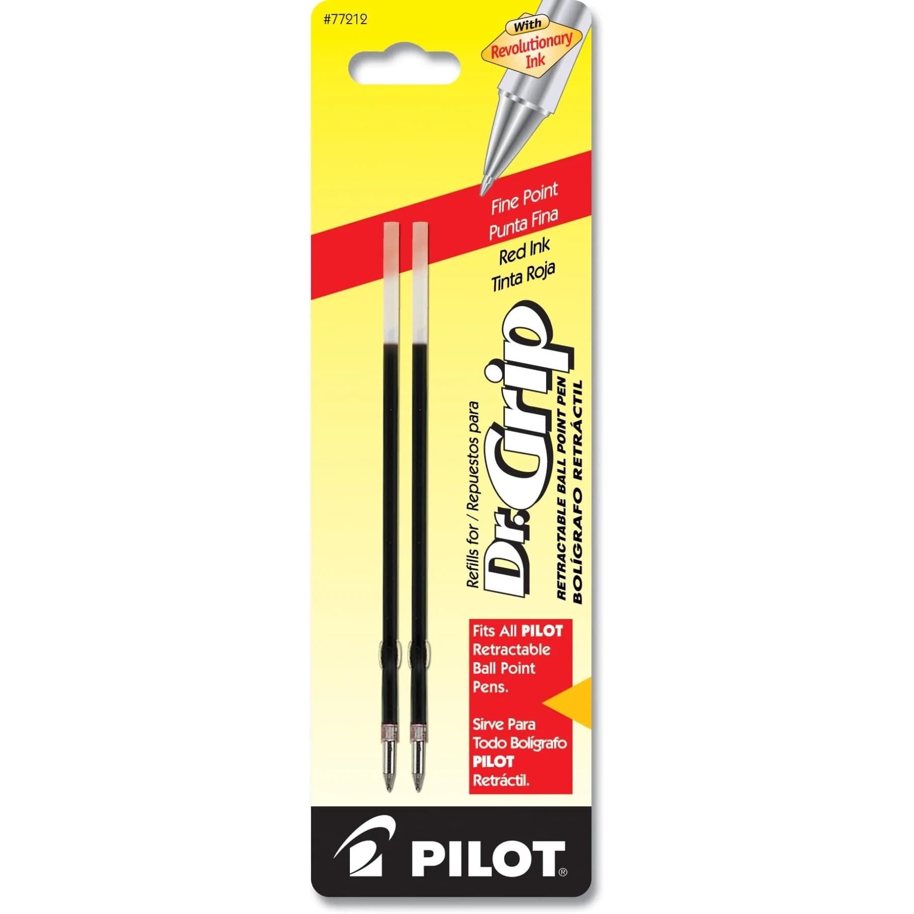 PILOT Dr. Grip Ballpoint Pen Refills Blue Ink, Medium Point, 2-Pack | Smooth Writing & Ergonomic Comfort — Red