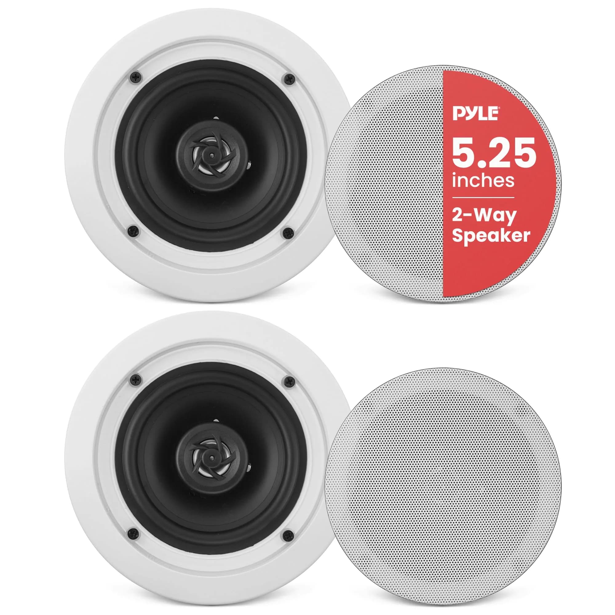 Pyle 5.25" Ceiling & Wall Mount Speakers | 2-Way 150W Flush Design in White - main product image