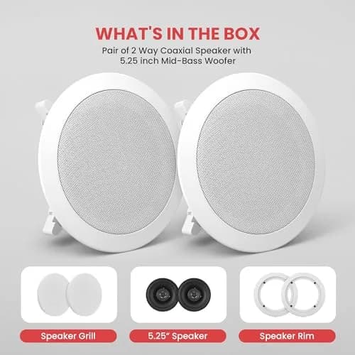 Pyle 5.25" Ceiling & Wall Mount Speakers | 2-Way 150W Flush Design in White thumbnail 7