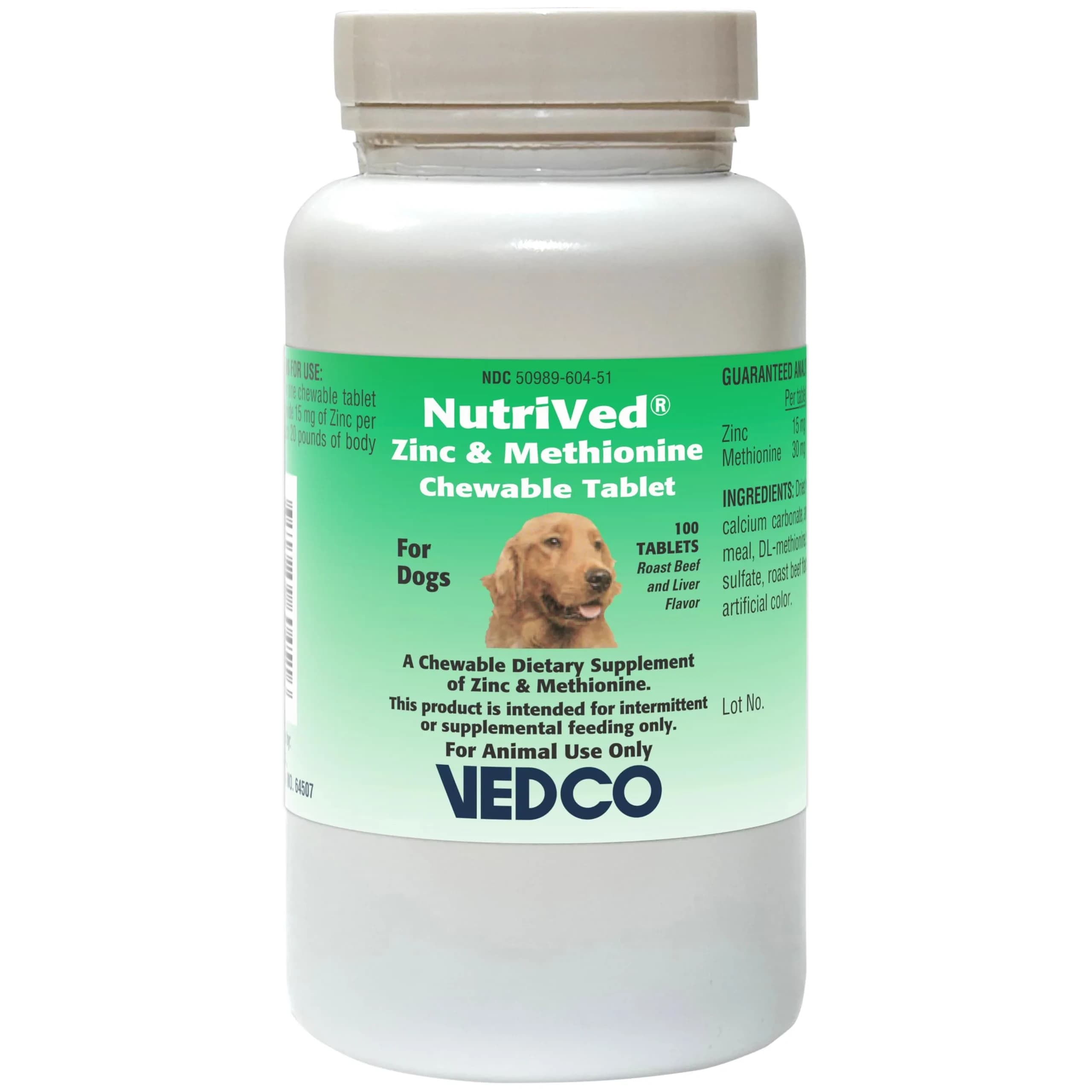 NutriVed Zinpro Dog Chewable Tablets 100 Count | Zinc Methionine Supplement for Canine Gut Health - main product image