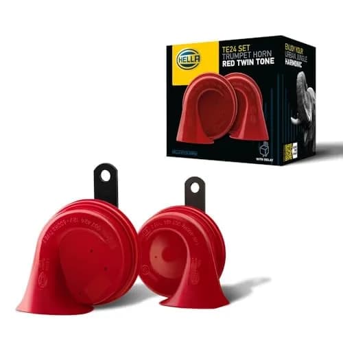 Hella Twin Trumpet Horn Kit 12V | High/Low Tone 110dB, Red thumbnail 6