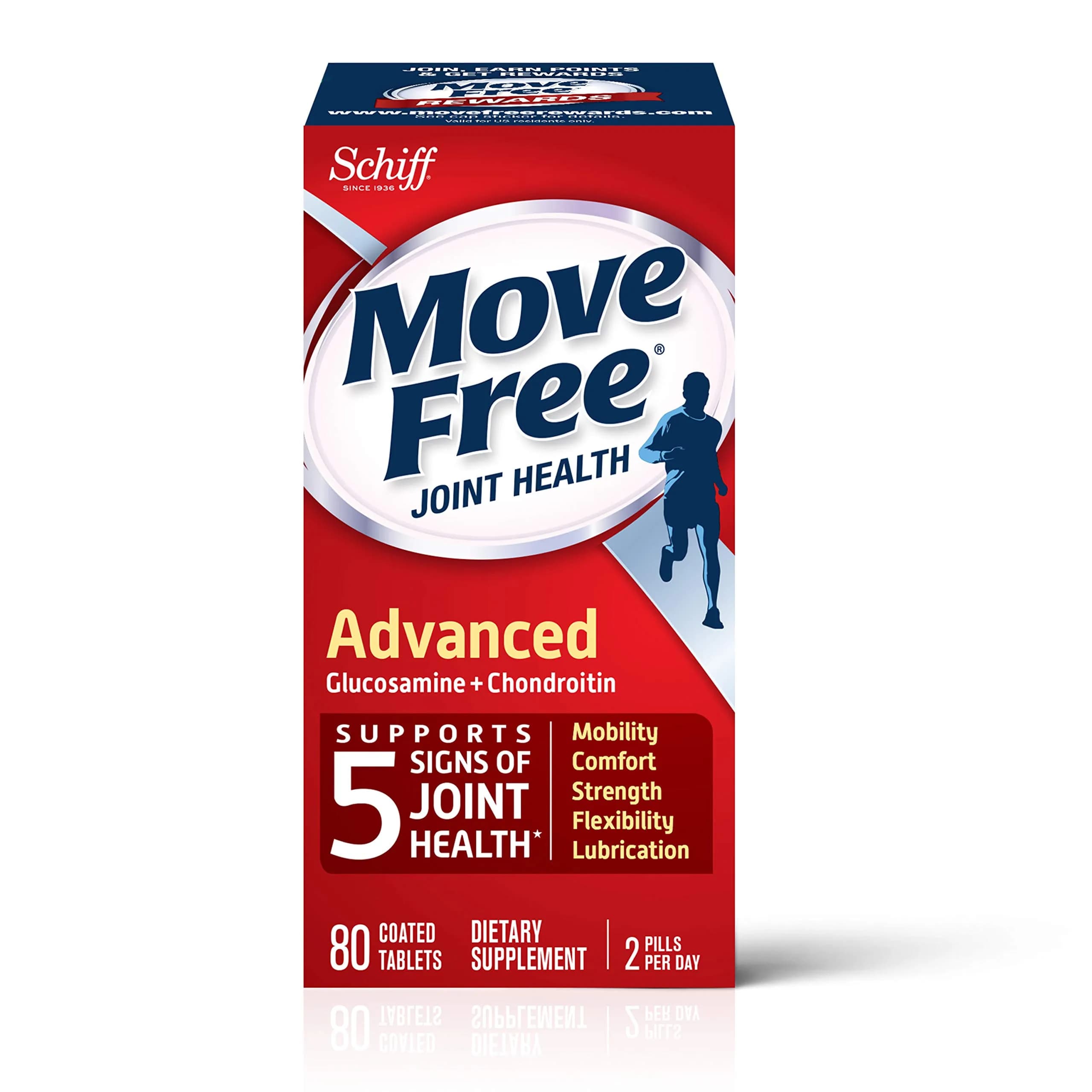 Move Free Triple Strength Glucosamine Chondroitin Hyaluronic Acid Joint Supplement 80 Count | Supports 5 Signs of Joint Health