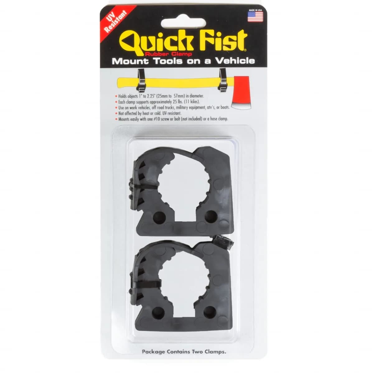 Quick Fist Original Clamp for Tools & Equipment 1" - 2-1/4" Diameter (2-Pack, Black) | Mounts Securely to Vehicles, Walls, ATVs - main product image