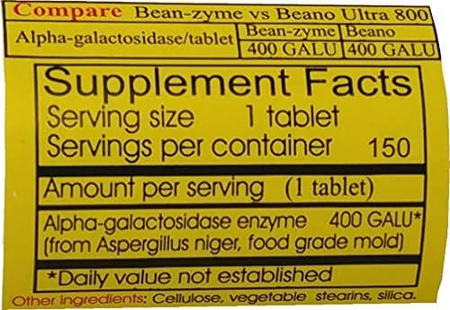Bean-Zyme Gas Relief Extra Strength 150 ct (150 Tablets) | Alpha Galactosidase 400 GALU per Tablet thumbnail 3