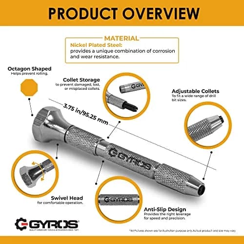 Gyros Swivel Head Pin Vise Hand Drill 0"-1/8" | Precision Jewelry & Hobby Tool thumbnail 2