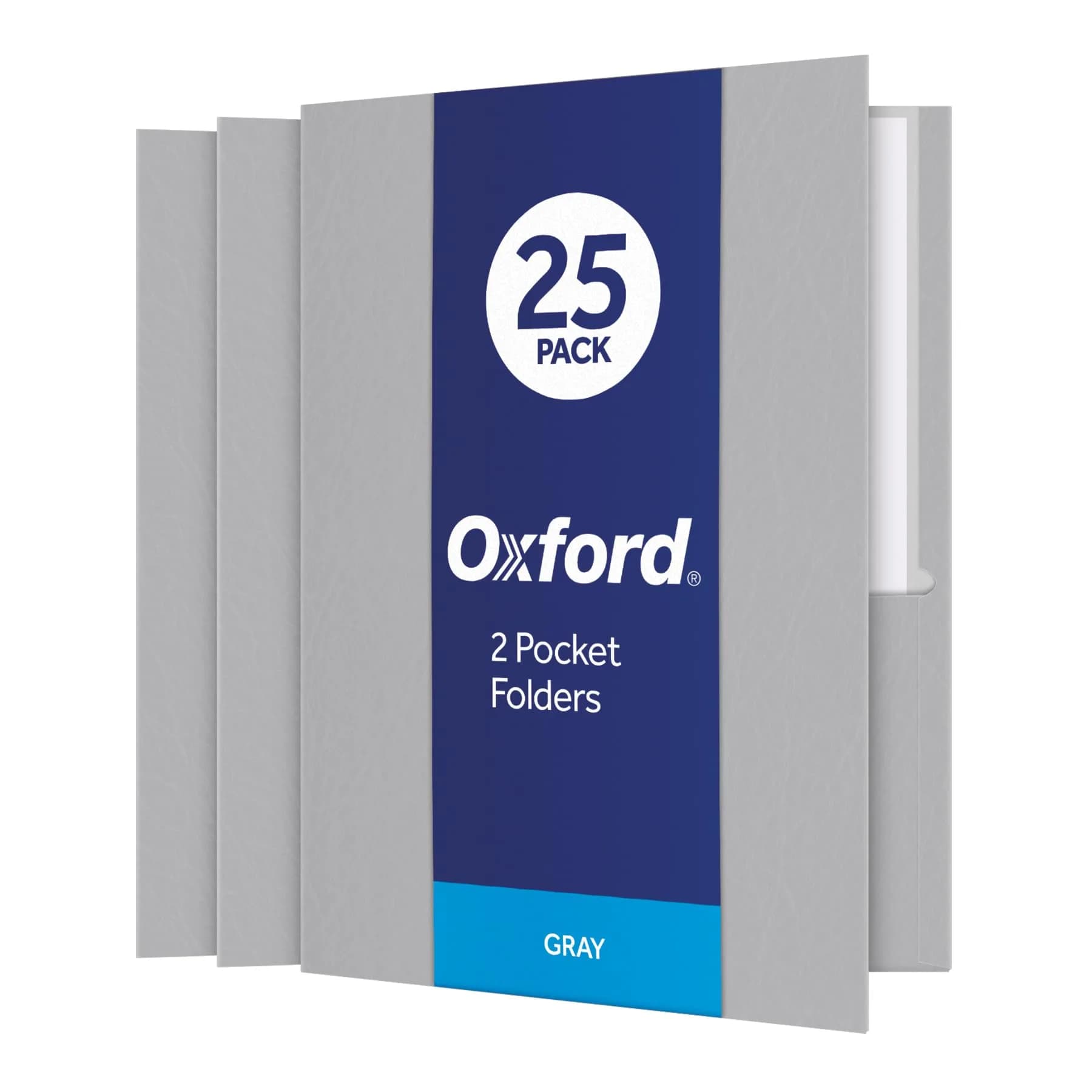 Oxford Twin-Pocket Folders, Letter Size, Gray, Box of 25 | Textured Paper, Holds 100 Sheets