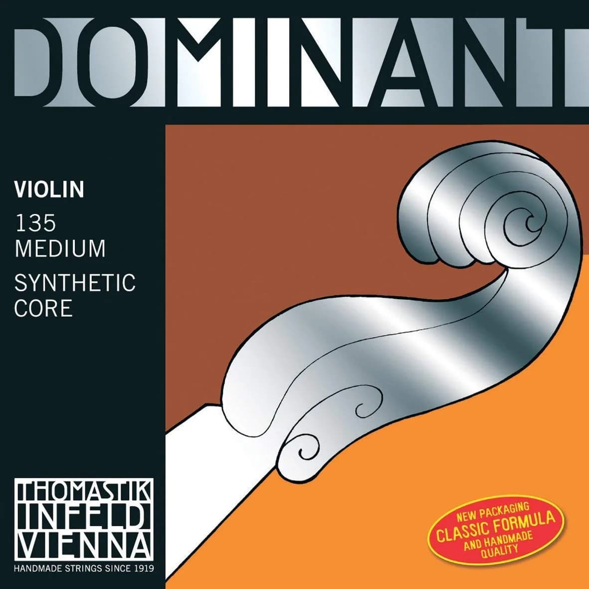 Thomastik-Infeld Dominant Violin Strings Medium Tension Set (Aluminum Wound A & D, Silver Wound G) | Synthetic Core — Silver