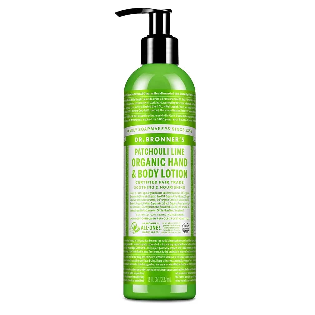 Dr. Bronner's Organic Peppermint Lotion 237ml (8 Fl Oz) | USDA Organic & Fair Trade Moisturizer — Patchouli Lime