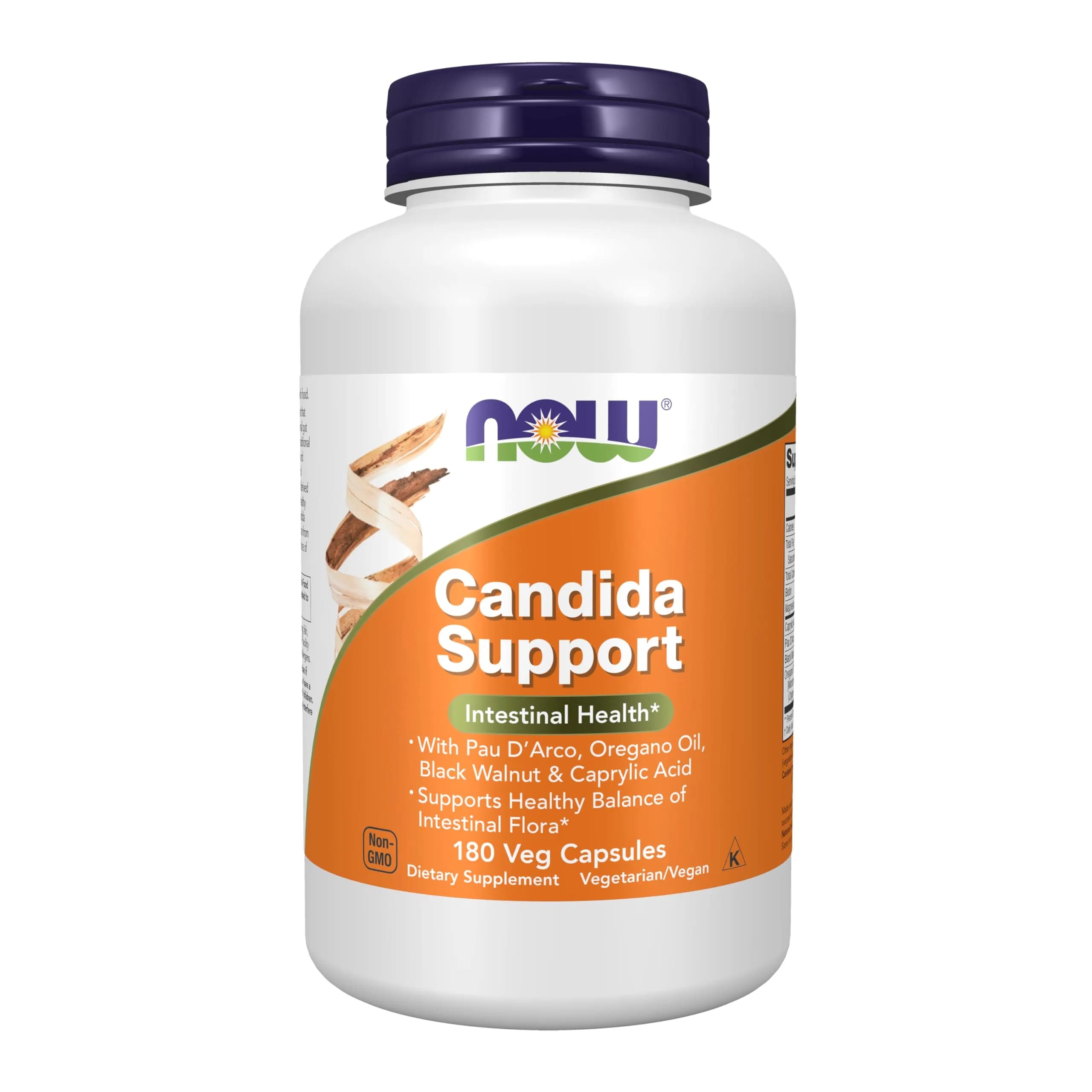 NOW Candida Support with Pau D'Arco, Oregano Oil, 180 Veg Caps | Supports Gut Balance — No Color
