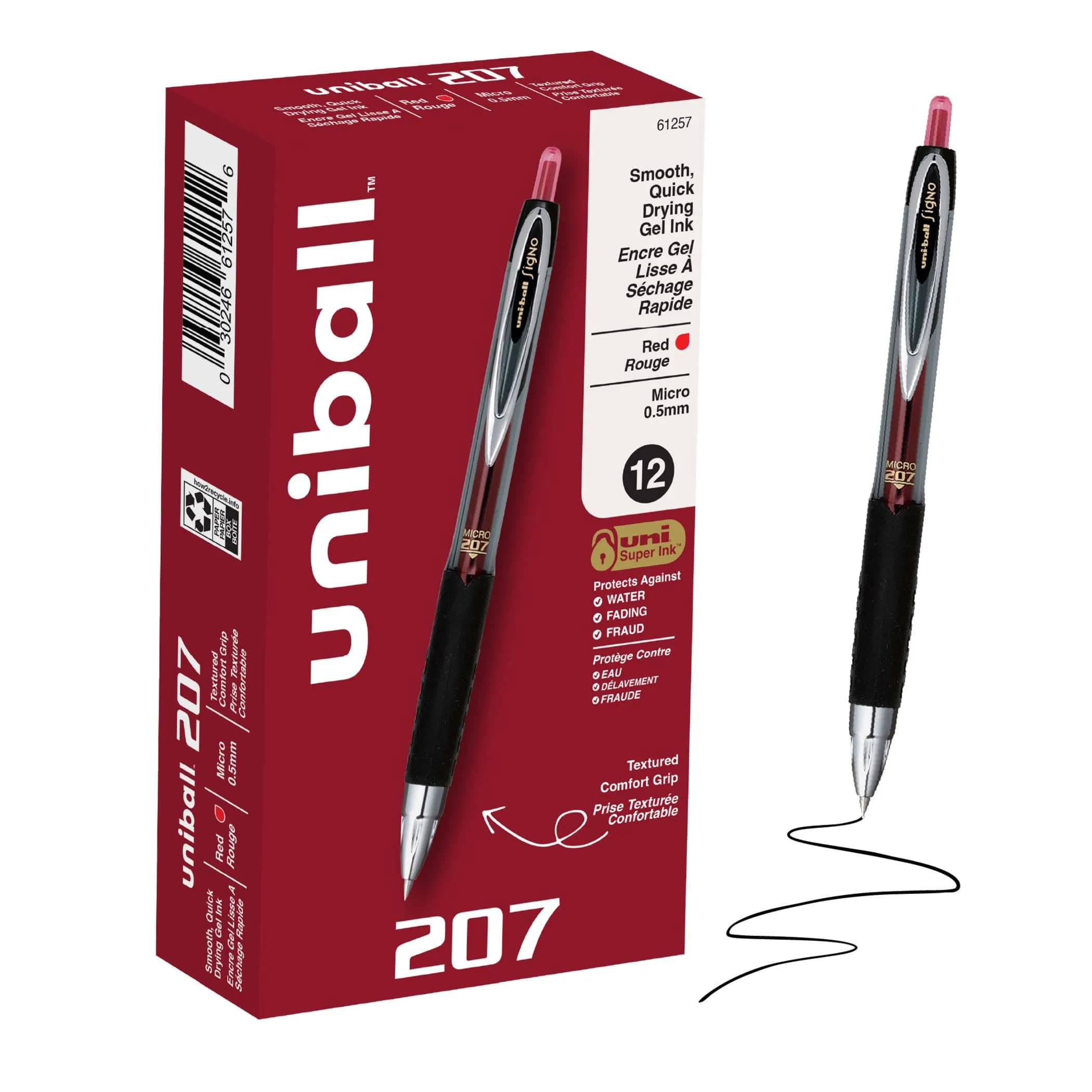 Uni-Ball Gel Pens 3 Pack | Assorted Ink, 0.7mm Medium Point, Retractable — Red / 207 Micro