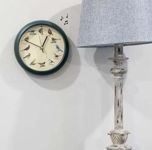 Mark Feldstein & Associates Green Singing Bird Clock 8 inch (20.3 cm) | 12 Real Bird Songs Hourly, Silent After Dark thumbnail 8