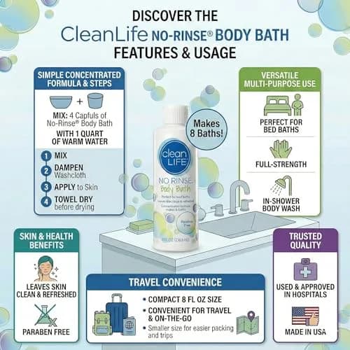No-Rinse Body Bath 8 fl oz | Gentle, Concentrated Waterless Body Wash for Post-Surgery & Travel thumbnail 2
