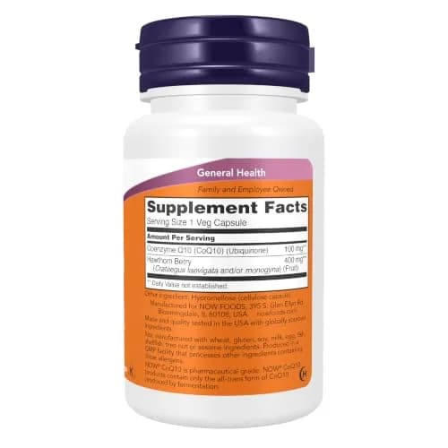 NOW Foods CoQ10 100 mg with Hawthorn Berry Veggie Capsules 30 Count (Pack of 1) thumbnail 2