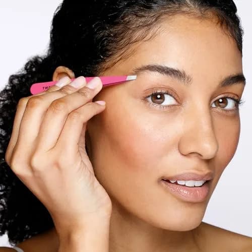 Tweezerman Slant Tweezer Neon Pink | Precision Eyebrow Shaping Tool thumbnail 2