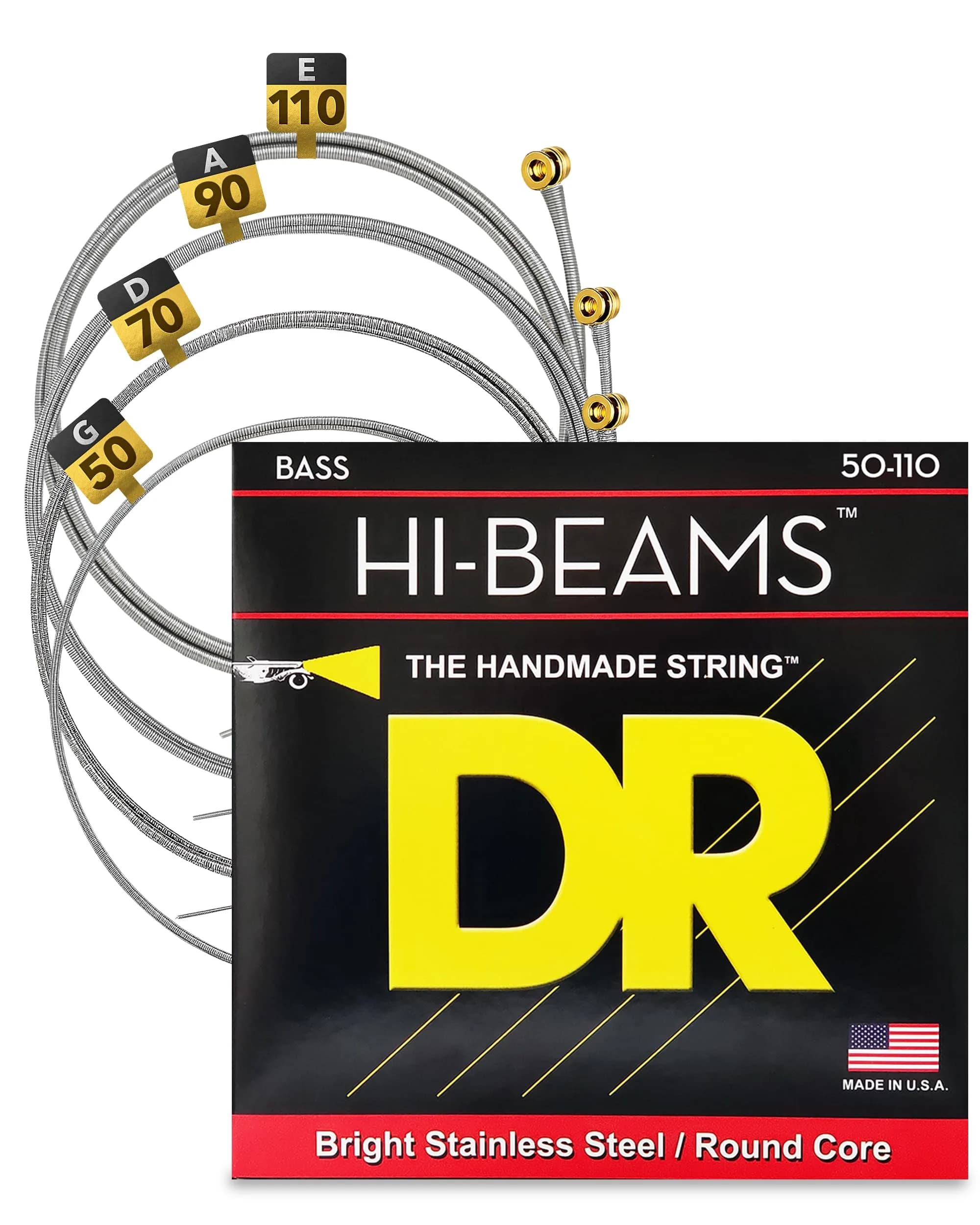 DR Strings HI-BEAM™ Stainless Steel Bass Strings 40-95 | Bright, Versatile Tone for Bass Guitar — Silver