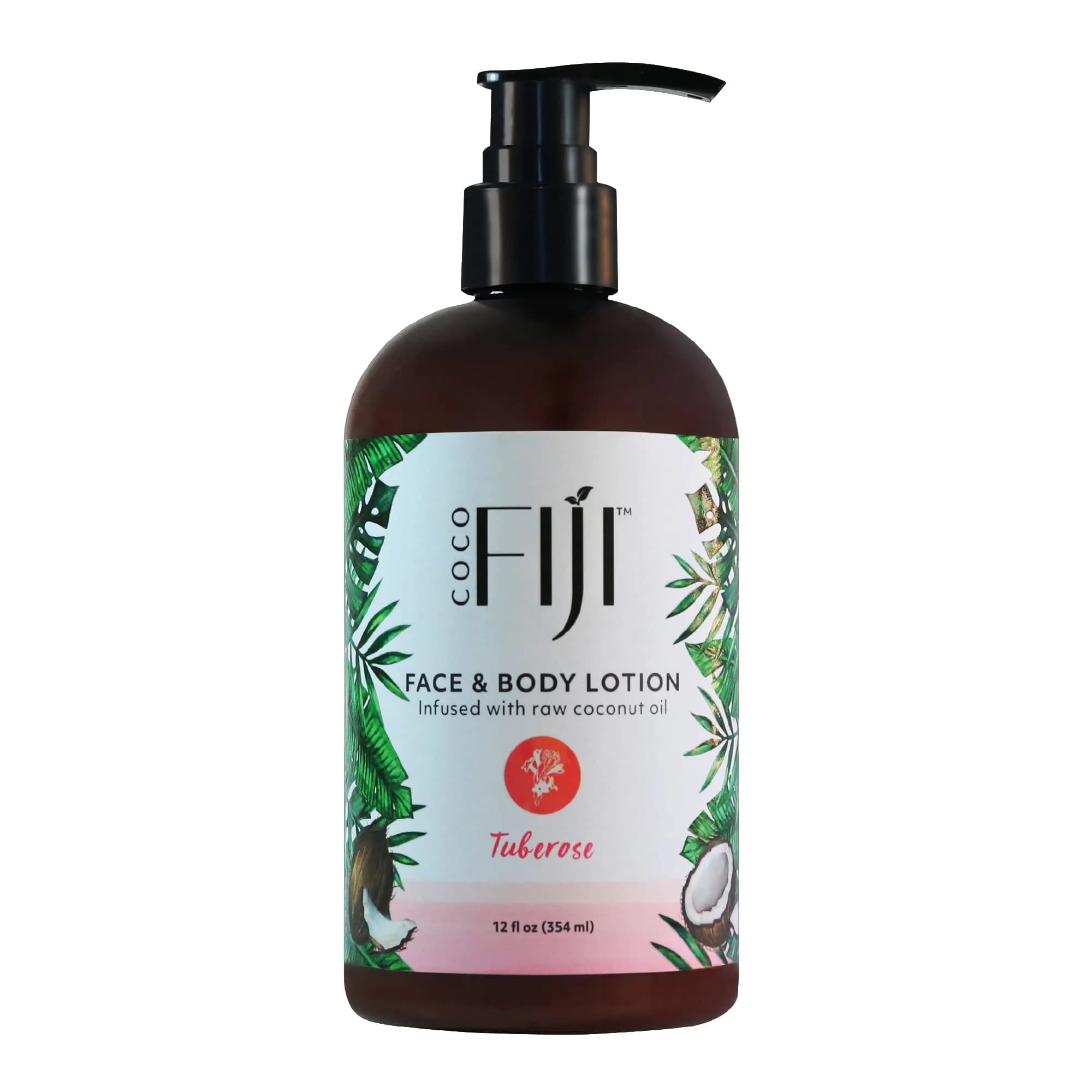 Organic Fiji Coconut Oil Infused Face & Body Lotion 12 oz | Deep Moisturizer for Sensitive Skin — Tuberose / 12 Fl Oz