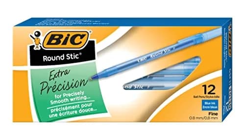 BIC Round Stic Xtra Precision Ballpoint Pen, Fine Point (0.8mm), Blue, 12-Count | Writes the First Time, Every Time thumbnail 1