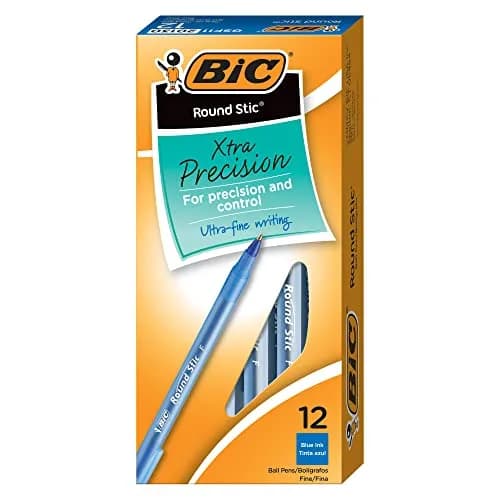BIC Round Stic Xtra Precision Ballpoint Pen, Fine Point (0.8mm), Blue, 12-Count | Writes the First Time, Every Time thumbnail 2
