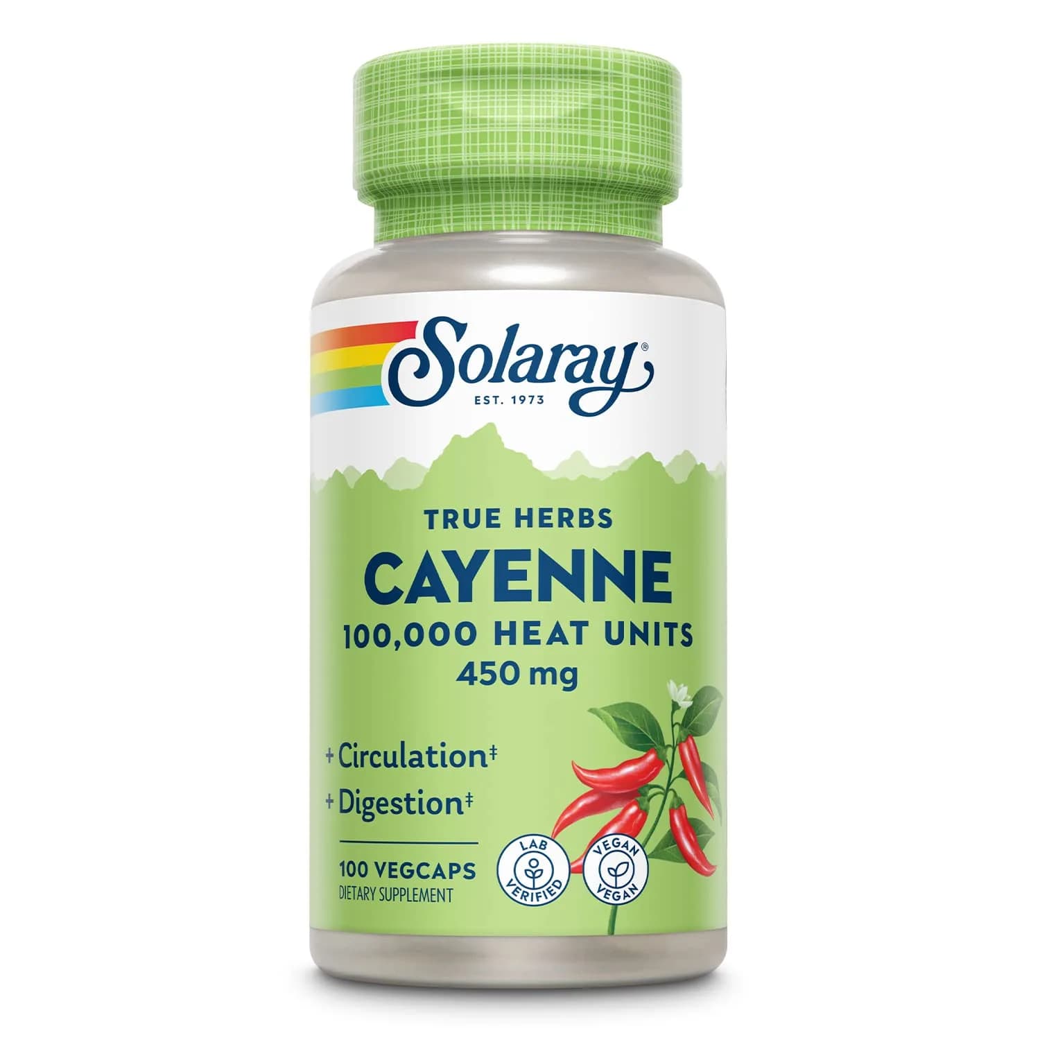 SOLARAY Cayenne 100,000 Heat Units, VegCaps | Supports Digestion & Circulation