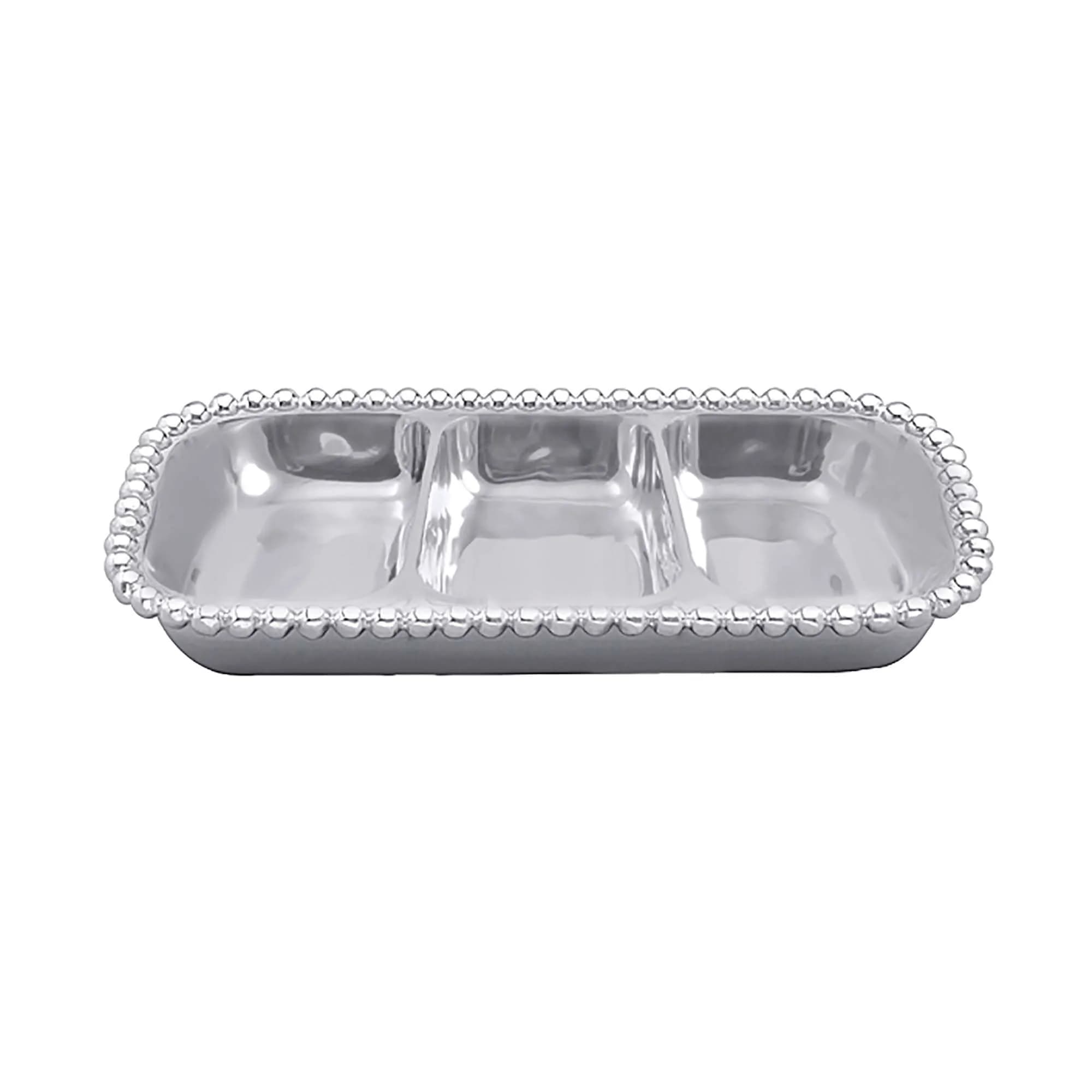 MARIPOSA Pearled Small 3-Section Server | Recycled Aluminum, Silver, 12.5" x 6.3" - main product image