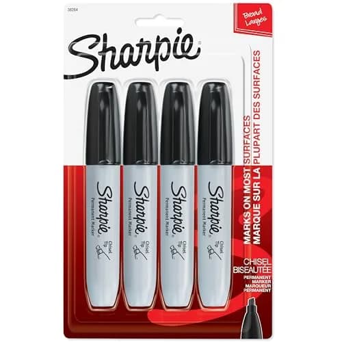 Sharpie Permanent Markers, Large, Chisel Tip, Black, 4 Count | Versatile & Durable Marking Pen thumbnail 1