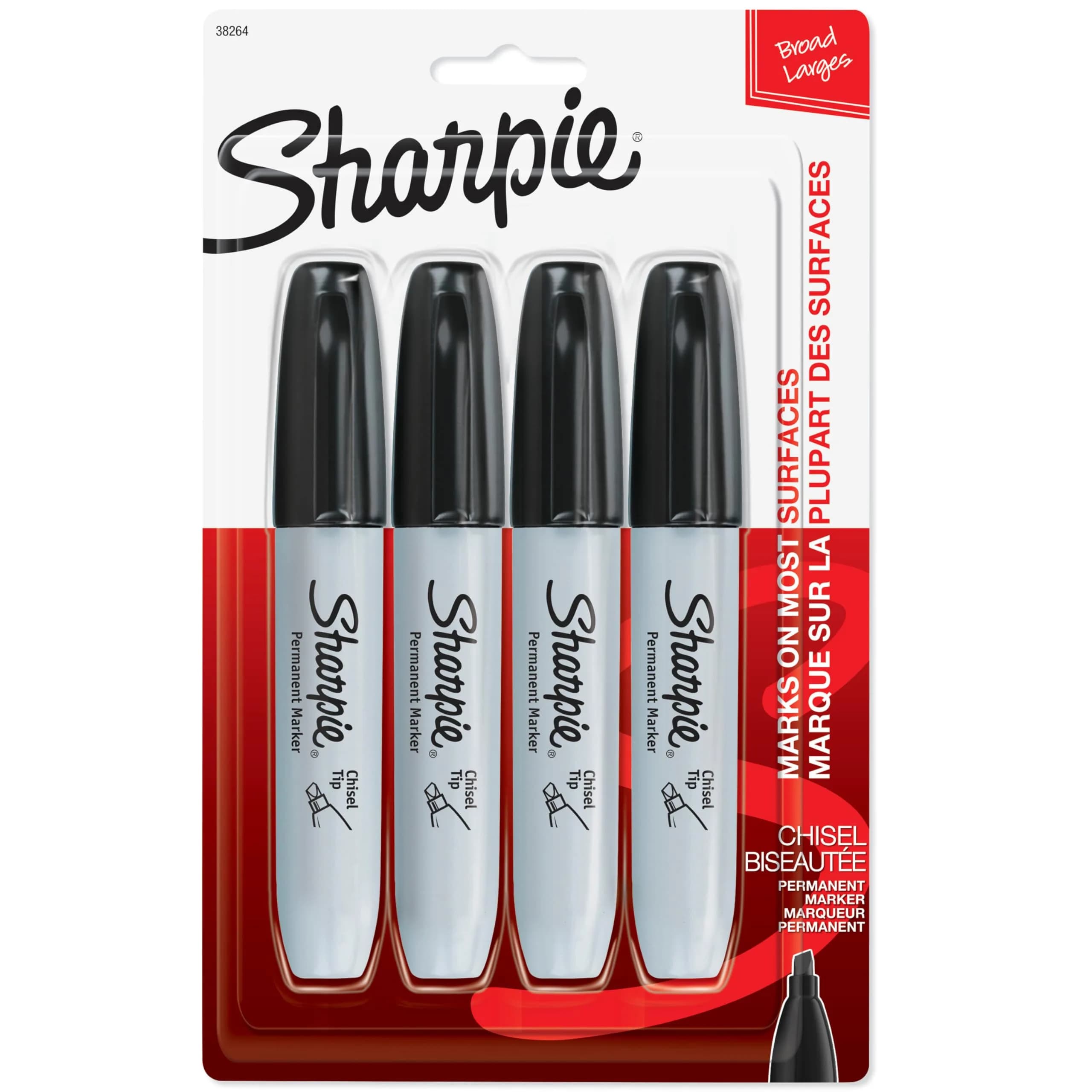 Sharpie Permanent Markers, Large, Chisel Tip, Black, 4 Count | Versatile & Durable Marking Pen - main product image