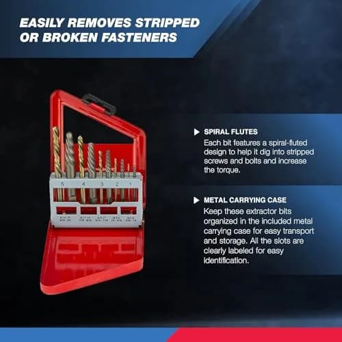 NEIKO Screw-Extractor & Left-Hand Drill Bit Set, 10 Piece | Remove Broken Screws & Bolts with Ease thumbnail 3