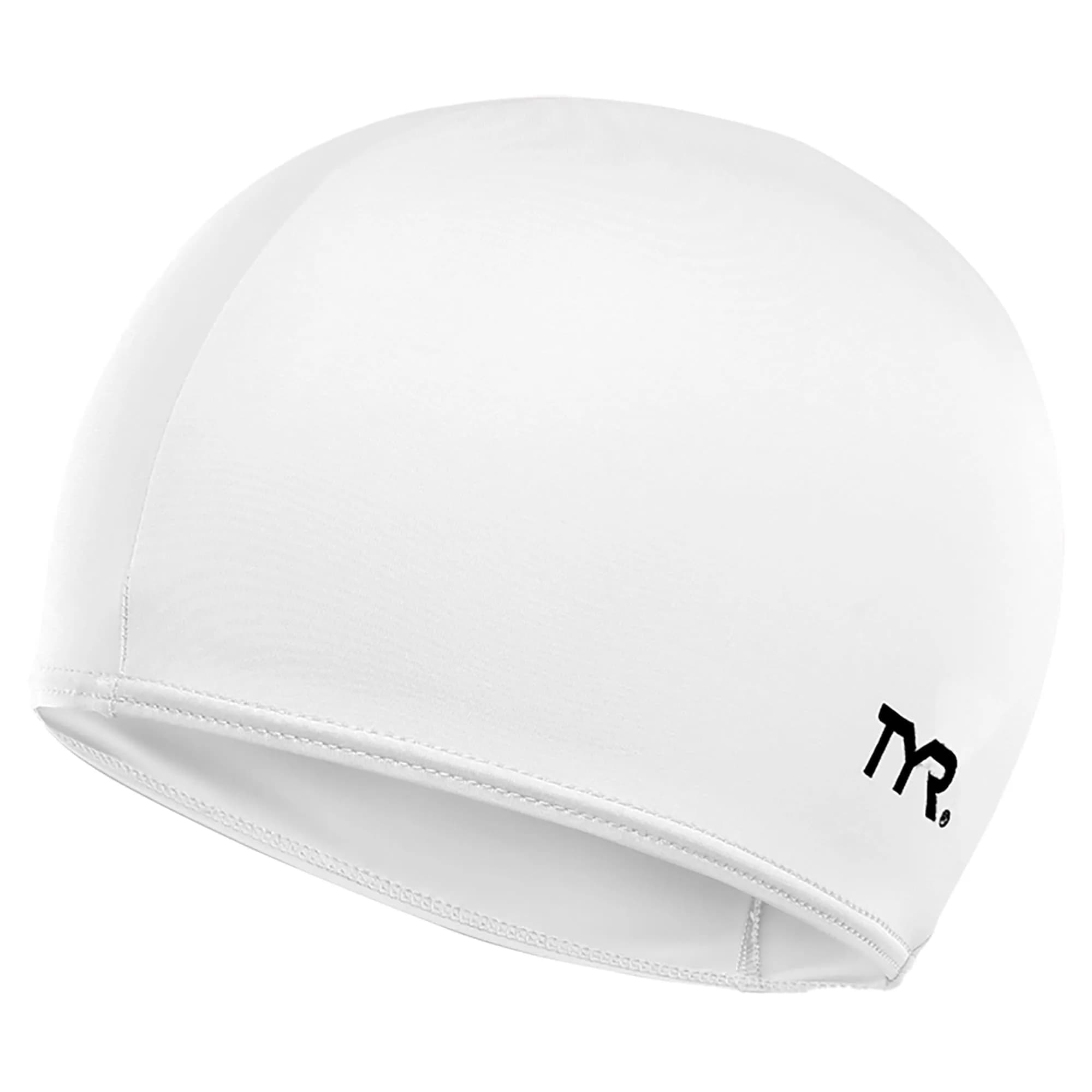 TYR Lycra Fiber Adult Swim Cap for Women and Men - Recreational and Training Cap with UPF 50+ Sun Protection (Black, One Size) — White / One Size
