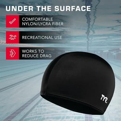 TYR Lycra Fiber Adult Swim Cap for Women and Men - Recreational and Training Cap with UPF 50+ Sun Protection (Black, One Size) thumbnail 3