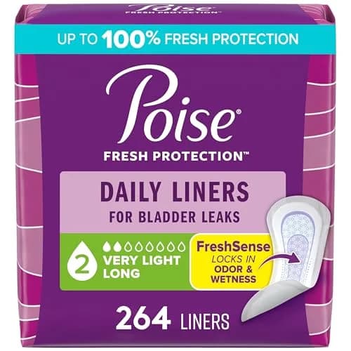 Poise Daily Liners for Bladder Leaks, Very Light Absorbency, Long Length, 264 Count | Odor Control & 25x Drier Protection thumbnail 1